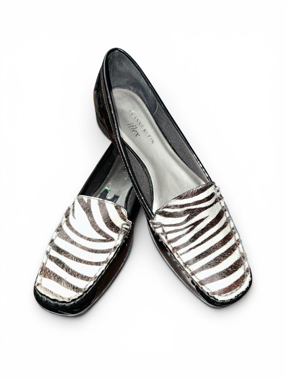 AK Anne Klein Maverdani Women’s Leather & Real Fur Zebra Print Loafers Size 8.5M